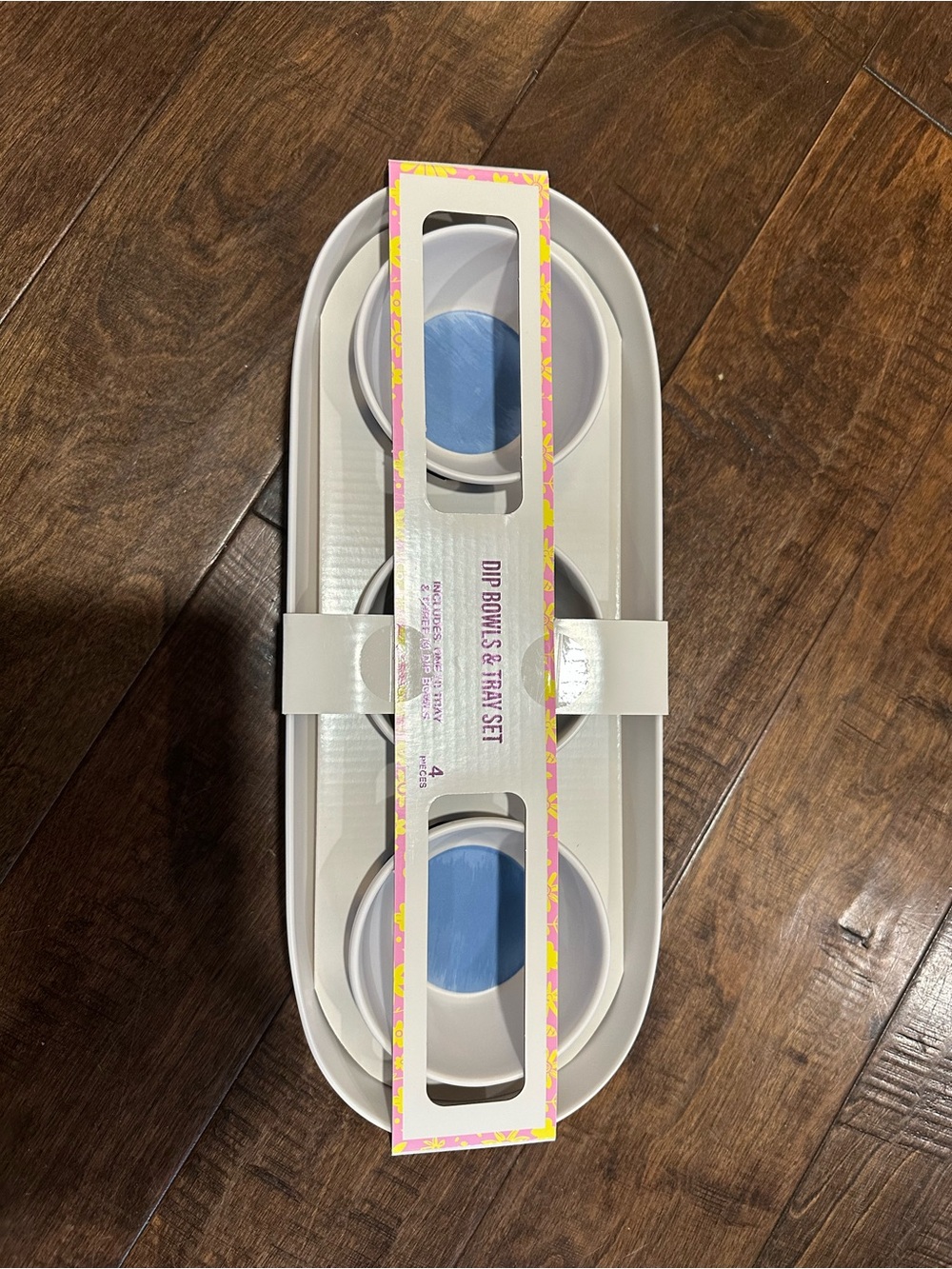 Unknown Brand White and Blue Dip Bowls & Tray Set